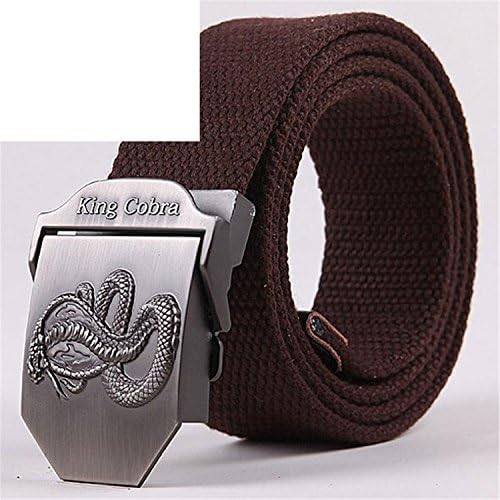 Meetloveyou Hot sale Canvas Dragon totem Metal Buckle Belt 11 colors mens ethnic style casual Waistband 110cm C414-1 Style3 Coffee 110cm