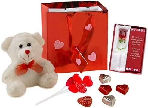 JiffyFish International Valentine's Gift Package for Her including Valentine Glass Rose with Love Poem - The Perfect Valentine's Day Gift!