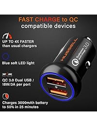 2019 Qualcomm Quick Charge 3.0 Car Charger by HUSSELL - 36W 6A Dual USB Ports QC 3.0 Car Charger Adapter - Smallest Metal Case - NO Risk of Fire and Melting - Compatible with Any iPhone Galaxy etc.
