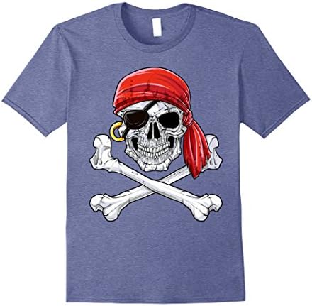 Mens Jolly Roger Skull & Crossbones T-shirt Pirate Flag Shirts XL Heather Blue