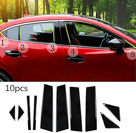 Amazon 10 個車のドア窓ピラー投稿カバーステッカーマツダ 3 アクセラ 14 17 黒窓柱カバートリムピラー投稿 カーアクセサリ 車 バイク