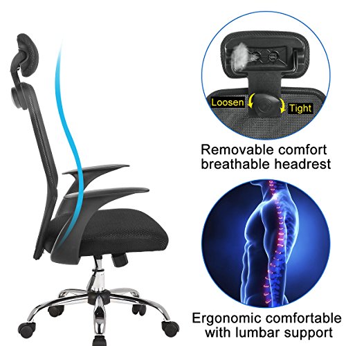 YAMASORO Office Mesh Task Chair Mid Back Swivel Computer Desk Chairs with Backrest,Armrest and Adjustable Seat Height for Home Office Conference Room (Black-8102)