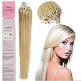 haibis 16''-22'' Straight Micro Loop Remy Human Hair Extensions with Double Silicone Ring Beads Tipped 1g/s 100s(18'',#60 White Blonde)