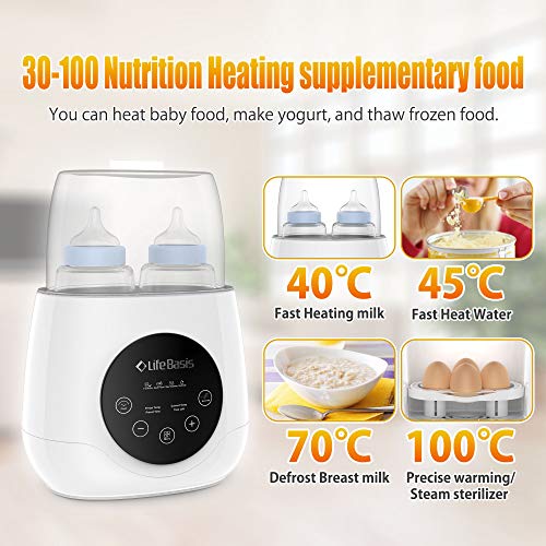 Baby Bottle Warmer Life Basis Deluxe Bottle Sterilizer & Smart Thermostat 5-in-1 with Breast Milk , Timer and Precise Temperature Control for Baby Food Bottles Sterilize - Thumbnail 3