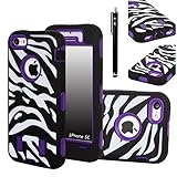 iPhone 5C Case, E LV iPhone 5C case - heavy Duty Rugged Dual Layer Hybrid Armor Defender Case Cover for iPhone 5C with 1 Screen Protector, 1 Black Stylus and 1 Microfiber - ZEBRA PURPLE