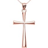 Religious Jewelry 14K Rose Gold Simple Classic Flared Cross Pendant Necklace with Rolo Chain - Choice of Necklace Length