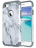 ULAK iPhone 7 Case Marble, iPhone 8 Case, Slim Fit TPU Plastic & Hard PC Protection Hybrid Dual Layer Anti-Scratch Shock Absorbing Cover for Apple iPhone 7/8 4.7 inch, Grey Marble