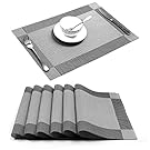 Placemat,U'Artlines Crossweave Woven Vinyl Non-slip Insulation Placemat Washable Table Mats Set of 6 (6pcs placemats, Silver-gray)