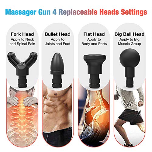 Massage Gun Portable Massage Gun Quietes Device Deep Muscle Fascia Tissue Massage Gun with Carry Case 4 Speed Levels Settings 4 Heads for Activities Lovers Professional Muscle Relieves Red