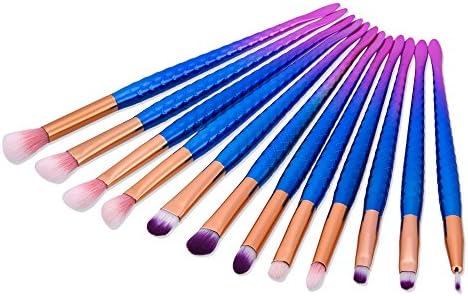 Iskas 12pcs Mermaid Makeup Eye Brush Set Powder Foundation Eyebrow Lip Eyeliner Eyeshadow Cosmetics Make Up Tools Blush Concealer Beauty Brushes