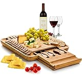 Bambüsi by Belmint 100% Natural Bamboo Cheese Board &amp; Cutlery Set with Slide-Out Drawer ()