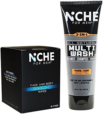 Niche For Men Multi-Wash and Face and Body Deodorizing Wipes 10 Pack (Shore Thing + Wipes)