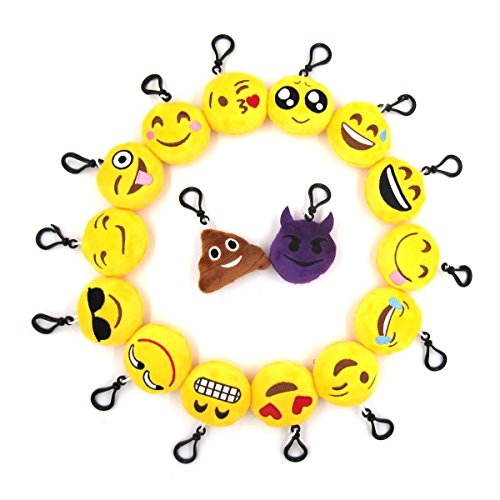 REAMTOP Emoji Keychain Mini Cute Plush Toys Handbag Key Chains Bags Backpack Accessories for Women Men Teens Girls Boys Kids (16pcs)