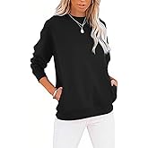 LEEDYA Women Long Sleeve Sweatshirts Crew Neck Casual Pullover Sweaters Loose Lightweight Solid Color Blouse Tops