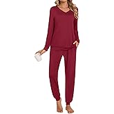Anydoll Womens Pajamas Sets 2 Piece Lounge Set Long Sleeve Pjs Fall Joggers Pants Sleepwear with Pockets