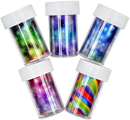 QIMYAR Nail Art Stickers Stars Unique Design Decals Charming Glitter 3D DIY Art Decal Stencils Sheets Decoration 5Pcs