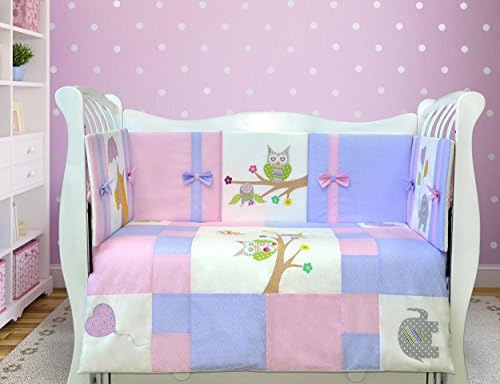 Lappi Baby Owl &amp; Elephant Crib Bedding Set For Girls - 100% Cotton 8 Piece Baby Bedding With Bumper - Pink &amp; Lavender Nursery Bedding - Custom Design Girl Crib Set - Perfect Baby Shower Gift