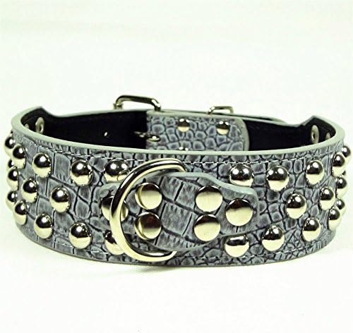 Avenpets Elegant Leather Dog Collar with Half-Ball Nickel Studs for Medium & Large Breeds