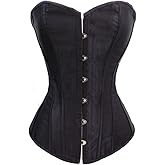 Chicastic Black Satin Sexy Strong Boned Corset Lace Up Overbust Waist Cincher Bustier Bodyshaper Top - Also White & Red
