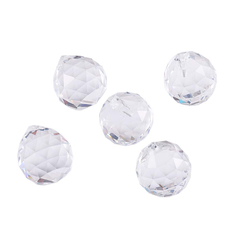 PandaHall 5pcs Crystal Ball Prism Pendant Suncatcher 20x23mm Clear Faceted Ball Prism Round Glass Pendant for Lamp Lighting, Feng Shui, Rainbow Maker, Windows