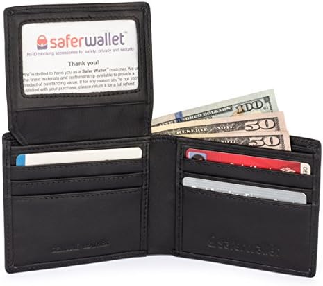 Safer Wallet RFID Blocking Men's Bifold Wallet in Black Napa Leather