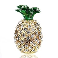 Waltz&F Bejeweled Pineapple Trinket Box Hand Painted Collectible Figurines Decor Ornaments with Crystals for Mini Trinkets