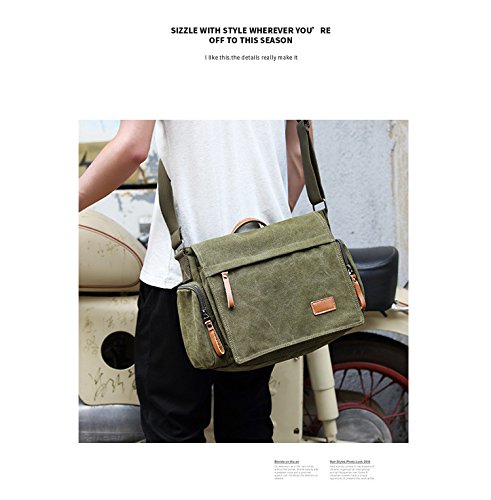 MiCoolker Canvas Crossbody Laptop Messenger bag for Men Over the Shoulder Travel Purse Vintage Handbag Briefcase Outdoor Sports Satchel Bags Army Green - Thumbnail 3