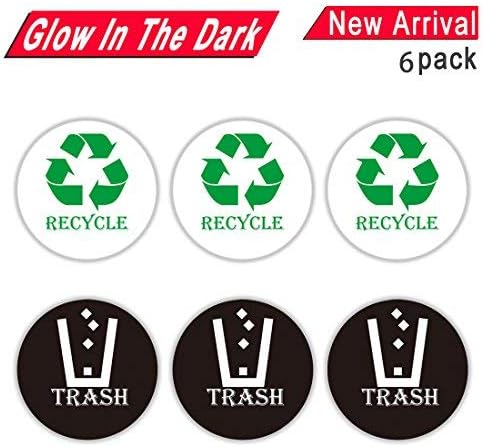 Peel and Stick Round Recycle Trash Sticker Sign for Easy Recognition, 4 Inch Recycle Trash Bin Logo Sticker for Metal Aluminum Steel or Plastic Trash Cans - Indoor & Outdoor 6 Pack
