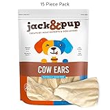 Jack&Pup Prime Tender & Hearty Thick Cow Ears Odor Free Dog Treats, (15 Pack) - Premium Grade Long Lasting All Natural and Unflavored Gourmet Dog Treat Chews - Fresh & Tasty Low-Calorie Treat