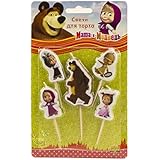 Holiday Set of 5 Figures of Candles Masha and the Bear an Excellent Offer for a Birthday Cake Topper Party Supplies Masha y el Oso