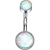 VOJO G23 Titanium Belly Button Rings Cubic Zircon Opal Hypoallergenic Threaded 14G Diamond Navel Body Piercing Jewelry Birthstone for Women
