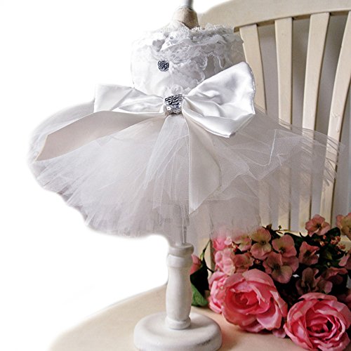 Bling White Lace Dog Puppy Luxury Bow Dress Pet Cat Tutu Skirt Princess Wedding Dress Summer Dog Chihuahua Clothes Shirt Bride costume