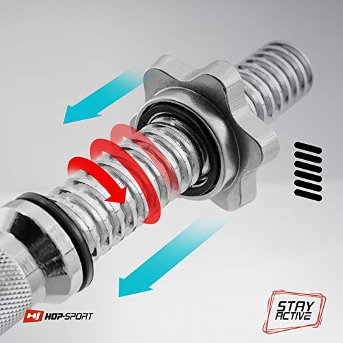Hop-Sport-Hantelstange-O-30-mm--Langhantel-Stange-167-cm-Kurzhantelstange-40-cm-SZ-super-SZ-Stange-120-cm--verchromt-und-geraendelt-Gewinde-mit-Sternverschluessen