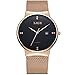 LIGE Slim Case Mens Quartz Watches with Mesh Band Waterproof Sport Wristwatch Gold Black