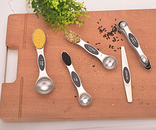 Magnetic Measuring Spoons Set Dual Sided -8 SETS- Stainless Steel Measurement Spoon Scoop for Dry and Liquid Ingredients for Home Kitchen