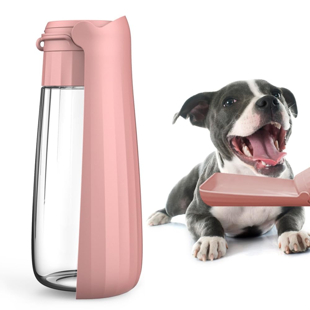 MiOYOOW Dogs Drinking Feeder, 550ML Foldable Dog Water Bottle with Wider & Deeper Sink and Inbuilt Filter Cartridge for Pets Cats Outdoor Walking