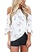 HOTAPEI Women's Floral Print Open Shoulder 3 4 Sleeve Chiffon T Shirt Tops Blouse,Ivory,(US 8-10) Medium