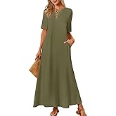 MEROKEETY Summer Spring Maxi Dresses for Women 2026 Beach Vacation Casual Short Sleeve Long T Shirt Dress with Pockets