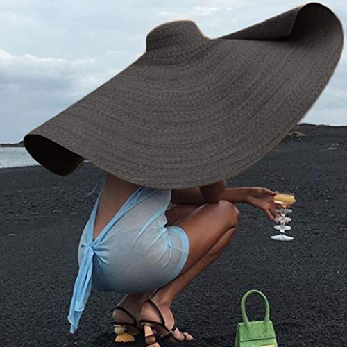 Fashion Large Sun Hat Beach Anti-UV Sun Protection Foldable Straw Cap Cover Up ... (Black)
