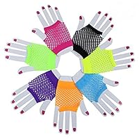 Haodeba 7 Pairs Stretchy Fingerless Fishnet Gloves for Parties, Assorted Brighted Color