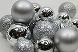 20 Holiday Time Mini Shatterproof Satin Shiny and Glitter Finish Bulb Christmas Ornaments (Silver)