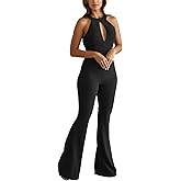 PeoKia Jumpsuits for Women 2026 Dressy Halter Neck Sleeveless Backless Wide Leg Long Pants Rompers Elegant Party Overall