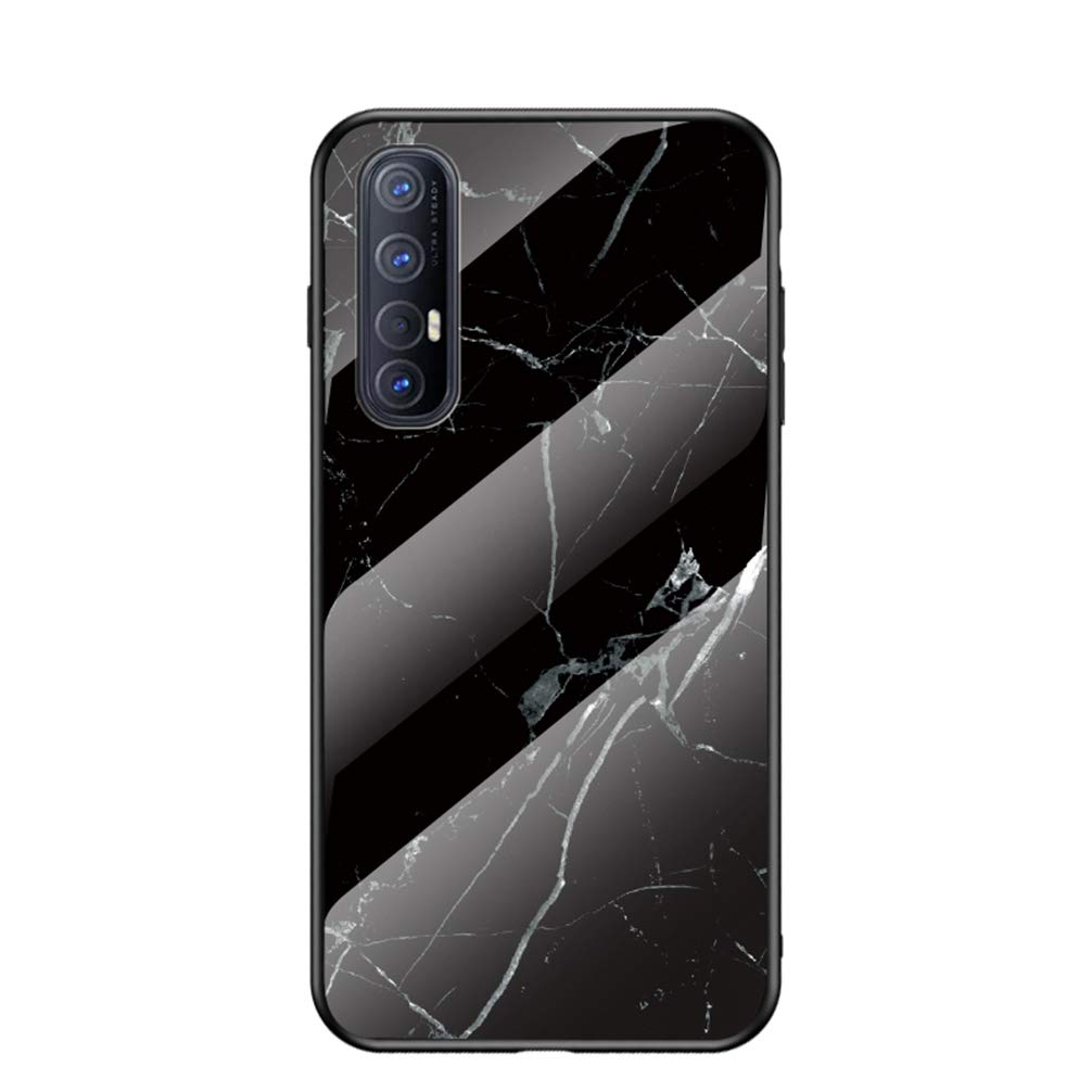 BRAND SET Case for OPPO Find X2 Neo Case Marble Tempered Glass All Inclusive Cover Soft Silicone Edge Hard Case Compatible with OPPO Find X2 Neo-Black