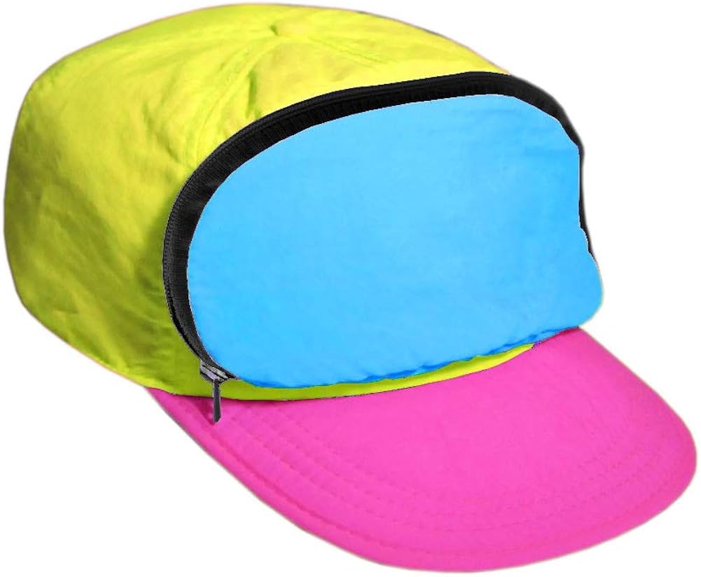 Fanny Pack Hat Nylon| 80s/90s Cap for Men | Retro Cap for Women |Zipper Pocket (CMYK - Neon Yellow, Turquoise and Magenta): Clothing