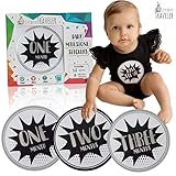 Itty Bitty Traveler Baby Monthly Milestone Stickers (20pcs) – Top Quality First Year Achievement Stickers – 12 Month + 8 Bonus Baby Shower Gift for Newborn Boy or Girl – Ideal for Photoshoots