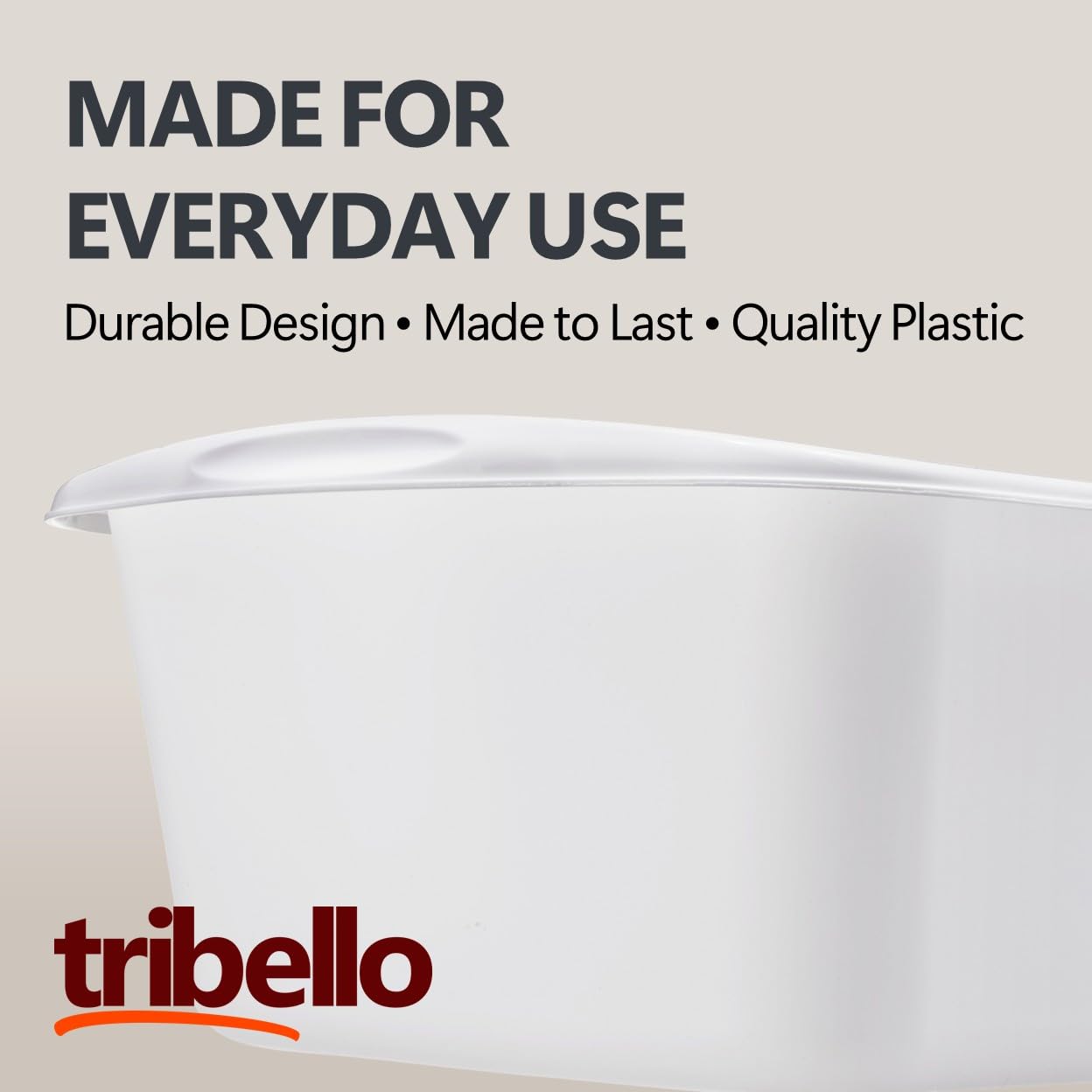 Tribello Plastic Wash Tub Dishpan Basin and Foot Bath for Soaking Feet, Laundry Hand Wash Bucket, Dish Pans for Washing and Storage Cleaning Supplies - 12 Quarts - Heavy Duty - Made in USA (White)