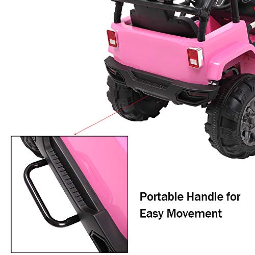 VALUE BOX Extra Larger Ride On Truck, 12V Battery Electric Kids Toddler Motorized Vehicles Toy Car w/ Remote Control, 3 Speeds, Spring Suspension, Seat Belts, LED Lights and Realistic Horns (Pink)