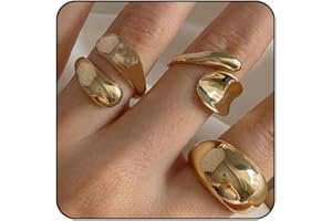 ONBRIG Chunky Gold Rings for Women Adjustable Silver Statement Rings Open Bold Thick Rings Gold Stackable Rings Chunky Silver Rings for Women Chunky Rings Set Silver Gold Plated Jewelry