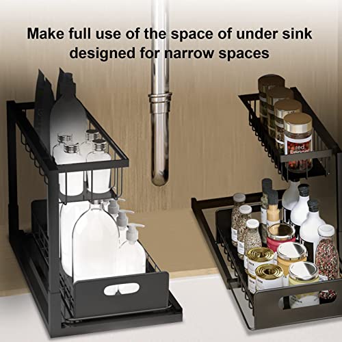 Under Sink Organizers And Storage, Metal Kitchen Pull Out Cabinets Organizer Bathroom Slide Out Storage Shelf 2 Tier Seasoning Jar Organizer Shelf Spice Rack For Countertop