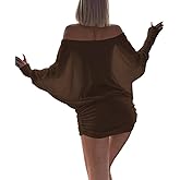 Chvity Women's Sexy Sheer Off The Shoulder Mini Dress Loose Fit Batwing Ruched Casual Party Club Night Out Dress